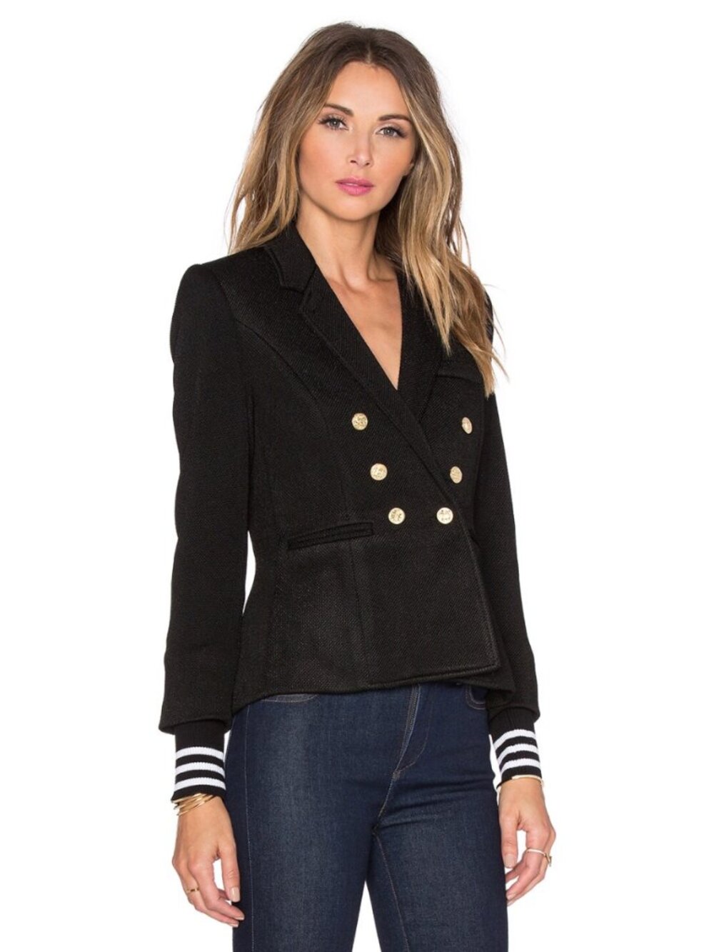 Smythe Double Breasted College Blazer in Black Pique - Picture 3 of 12